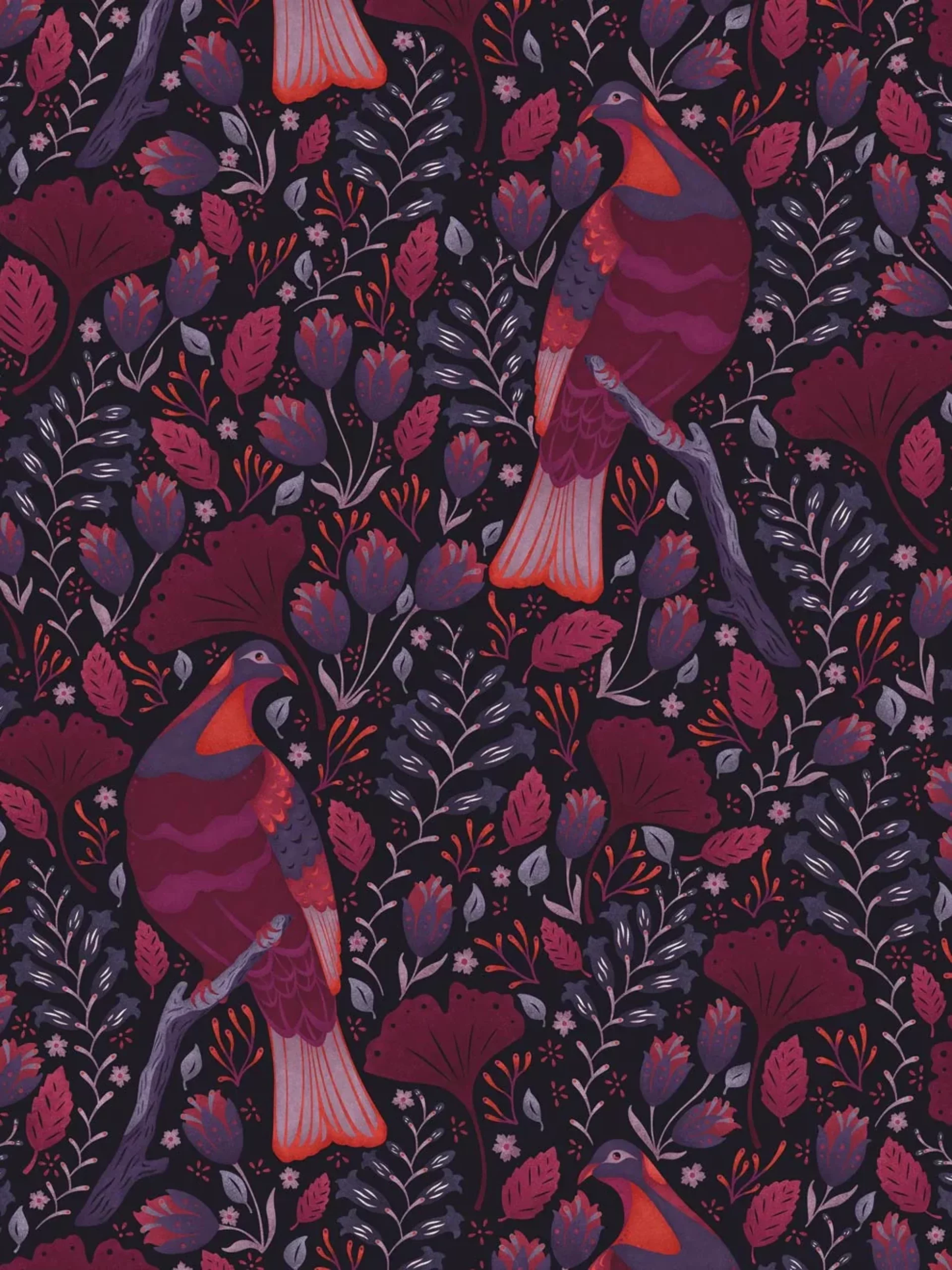 berry and bird wallpaper evolve pantone viva magenta blog