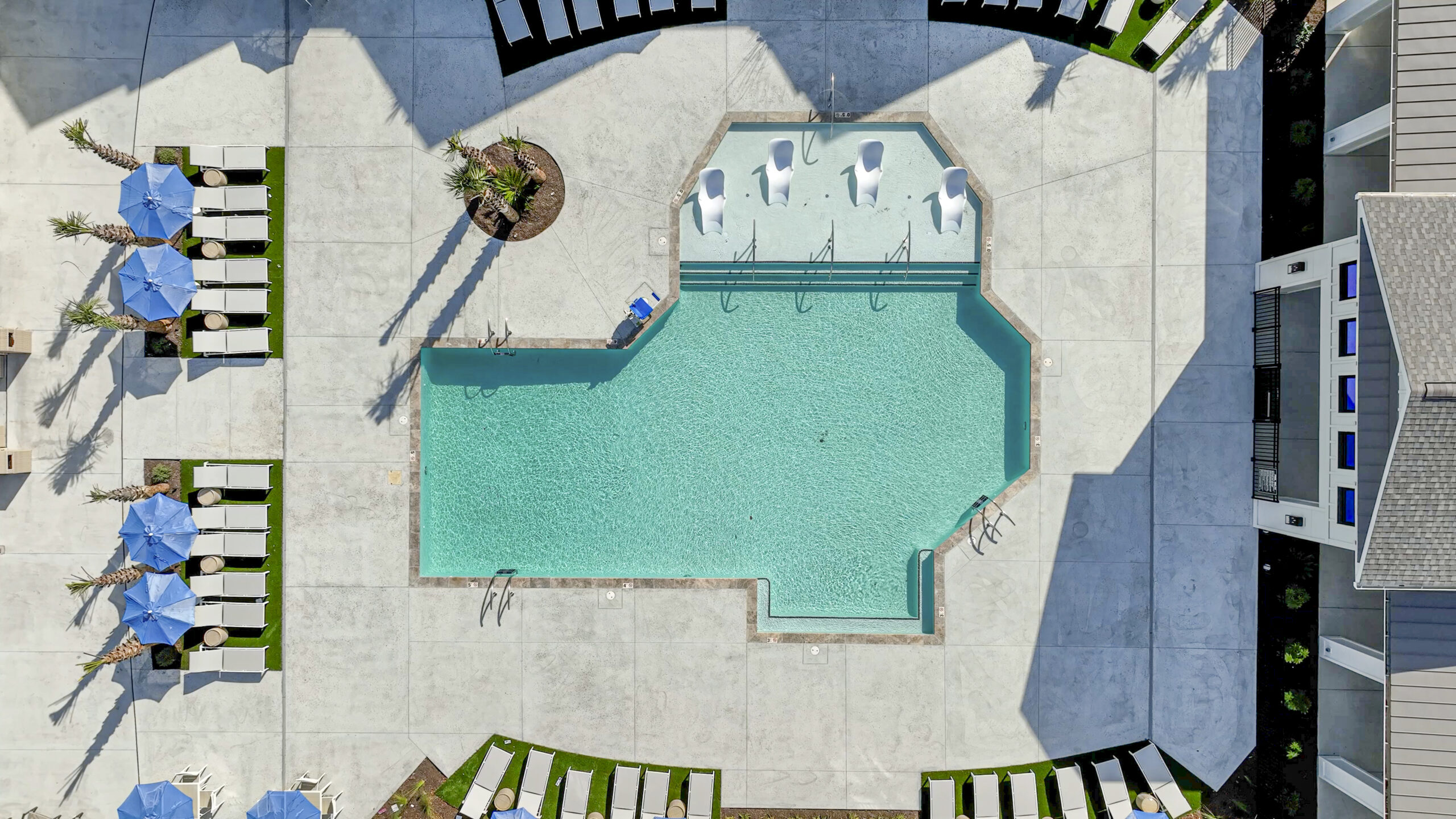 Evolve at Holly Ridge aerial view of pool and deck