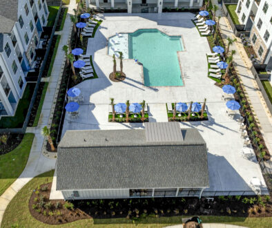 Evolve at Holly Ridge aerial view of pool